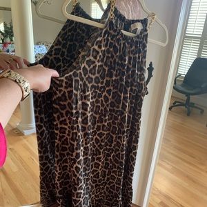 EUC Womens, Michael Kors leopard print dress, chain detail neckline